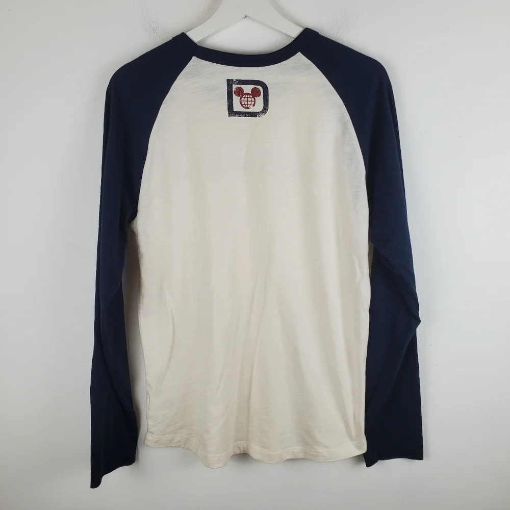 Disney Parks Raglan‎ Tee Womens Medium Cream Blue Walt Disney World Retro